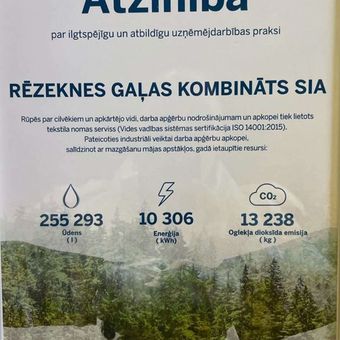 Atzinība par ilgtspējīgu un atbildīgu uzņēmējdarbības praksi