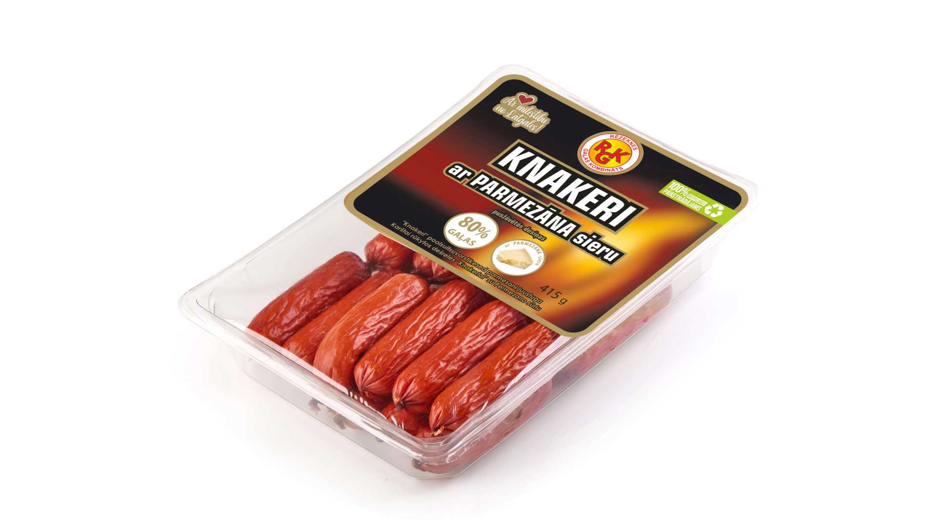 Hot smoked sausages "Knakeri" with Parmesan cheese